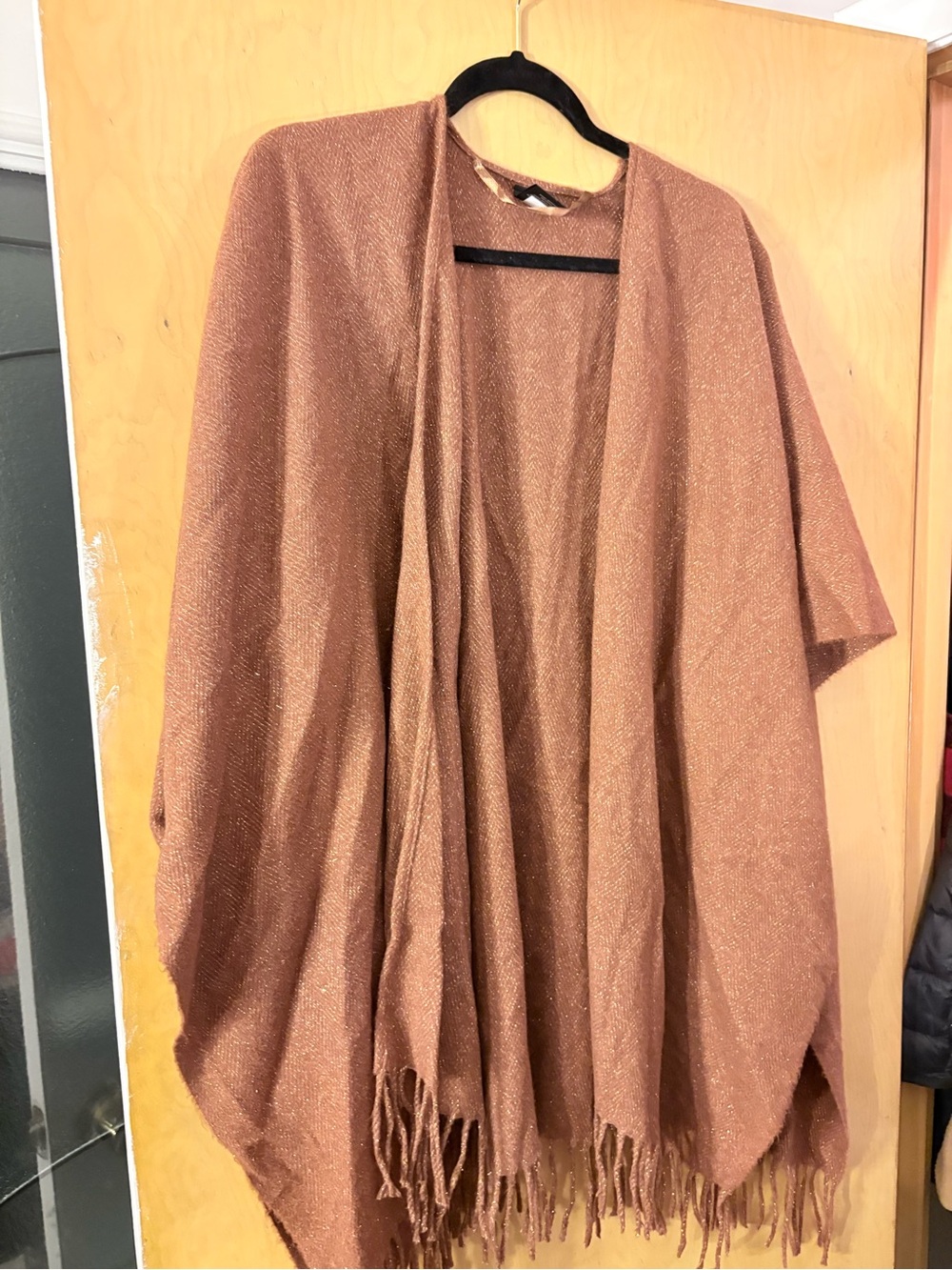 Cejon Copper Shimmer Fringe Open-Front Poncho